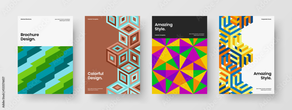 Premium poster vector design template set. Modern geometric shapes postcard illustration composition.