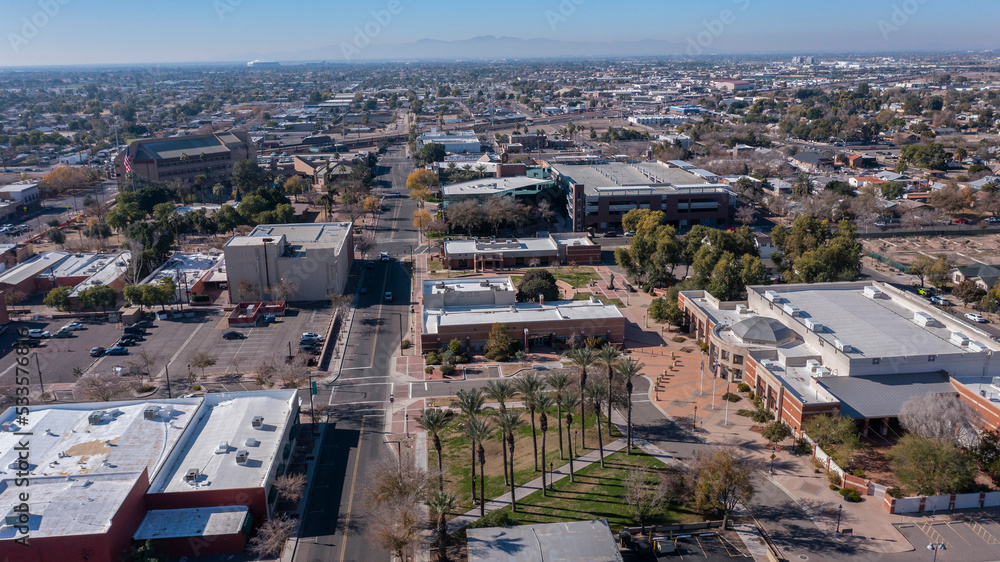 Afternoon aerial view of downtown Glendale, Arizona, USA. Afternoon aerial view of downtown Glendale, Arizona, USA.