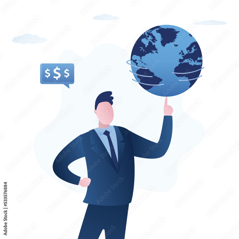 Businessman spinning globe on finger. Global business or economic, power to control the world, leadership, way to success in global network, franchise concept. Boss holds world in hand. Businessman spinning globe on finger. Global business or economic, power to control the world, leadership, way to success in global network, franchise concept. Boss holds world in hand.