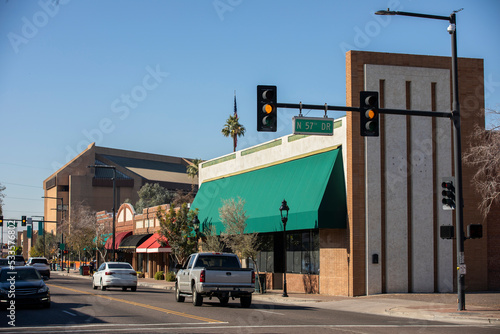 Afternoon view of the downtown cityscape of Glendale, Arizona, USA.