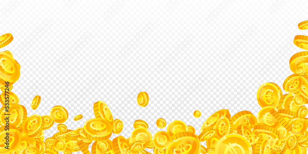 European Union Euro coins falling. Scattered gold European Union Euro coins falling. Scattered gold