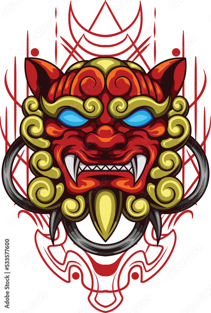 Vector illustration of komainu japanese lion