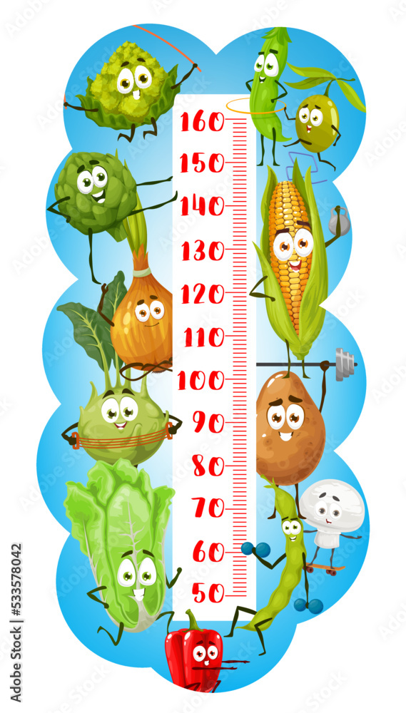 Onion Ruler Cartoon farm vegetables sportsman characters, kids height chart ruler ...