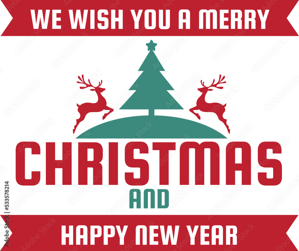 Obraz premium Merry Christmas and happy new year lettering and quote illustration