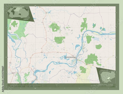 Foto Kampong Cham, Cambodia. OSM. Labelled points of cities