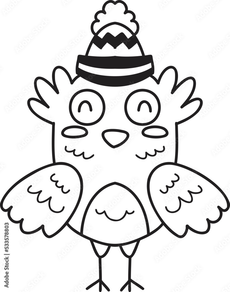 Hand Drawn happy bird wearing christmas hat illustration Hand Drawn happy bird wearing christmas hat illustration