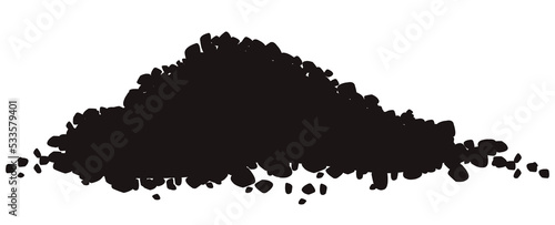 Black silhouette of heap of soil or building rubble isolated on white background. Design element.