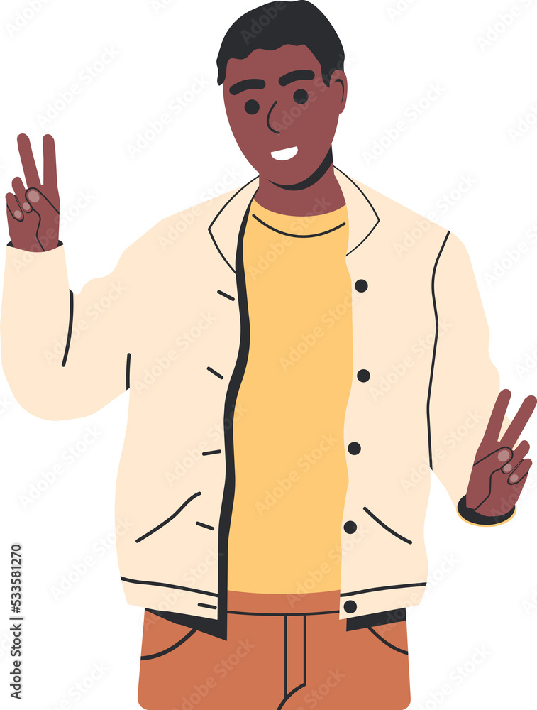 Fototapeta premium Cheerful Man Showing Peace Gesture with Fingers.
