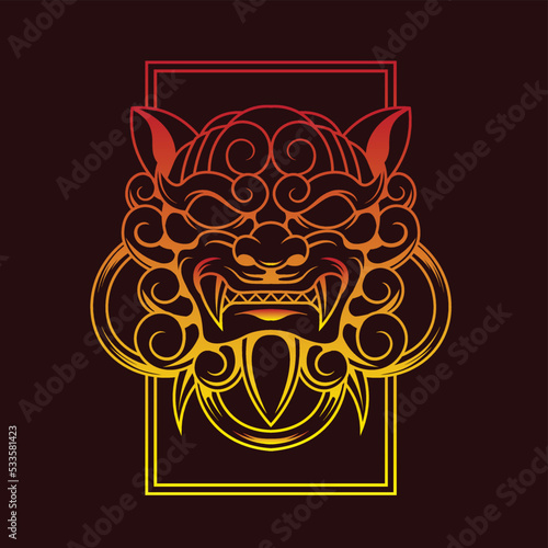 Vector illustration of komainu japanese lion