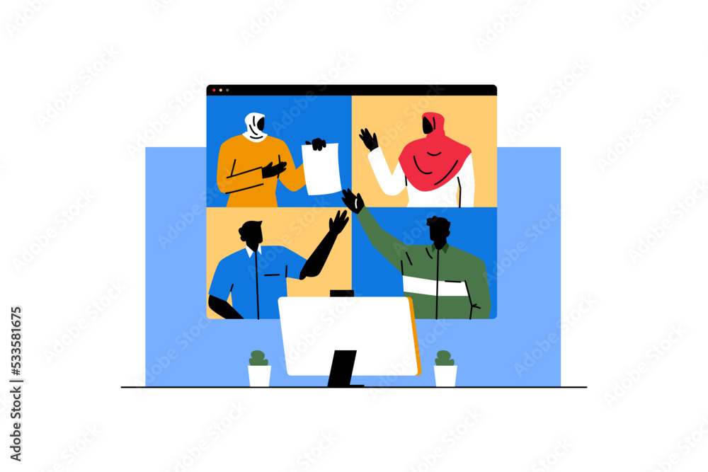 A team of four is having an online meeting A team of four is having an online meeting
