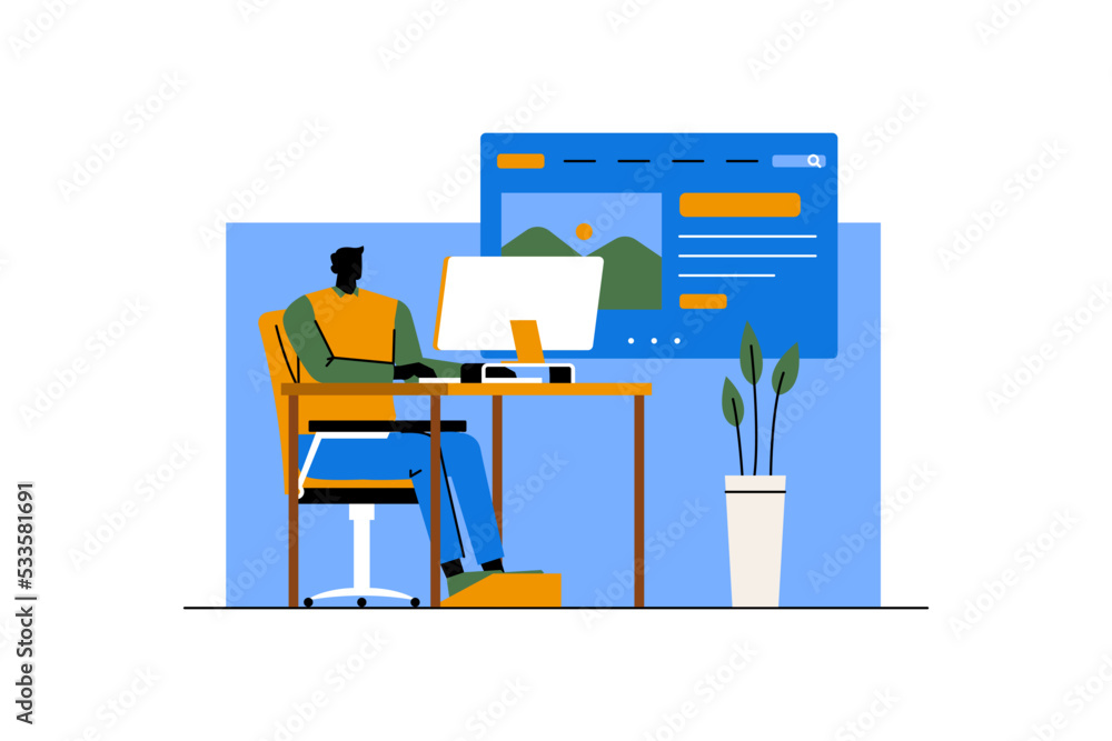 Man is designing UI on a big screen Man is designing UI on a big screen