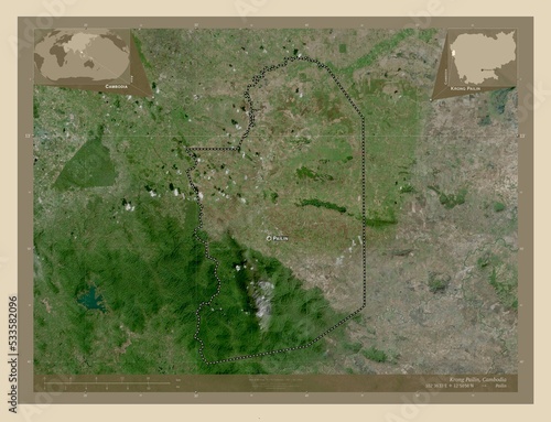 Krong Pailin, Cambodia. High-res satellite. Labelled points of cities photo