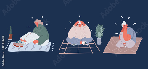 Vector cartoon illustration of People are sitting on the floor