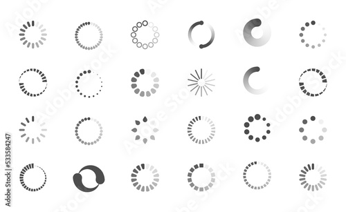 Download sign set. Load icons set. Load system. Data load. Loading bar. Froze computer. Vector stock illustration