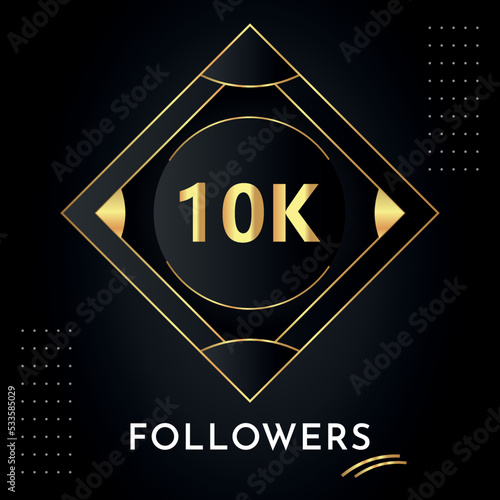 Thank you 10k or 10 thousand followers with gold decorative frames on black background. Premium design for congratulations, social media story, social sites post, achievement, social networks.