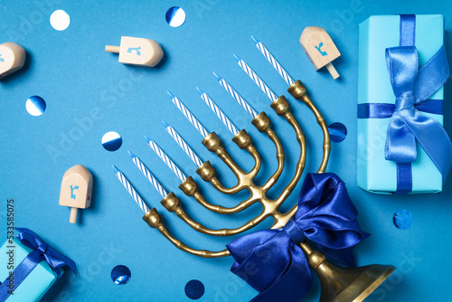 Сoncept of Jewish holiday, Hanukkah, top view photo