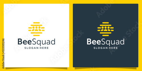Honeycomb Logo with team or squad logo graphic design vector illustration. Symbol, icon, creative