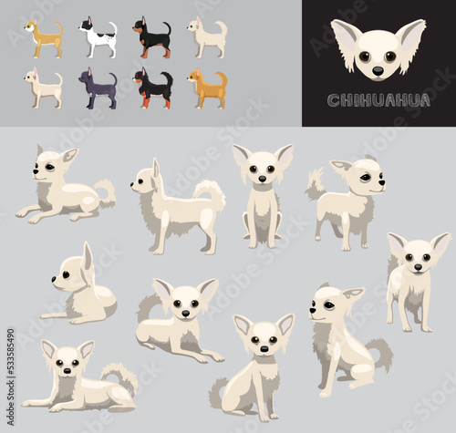 Dog Chihuahua Long Haired Cartoon Vector Illustration Color Variation Set