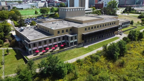 Drake Performance Center, Ohio State University, Department of Theater, Film and Media Arts, aerial drone on the campus along the Olentangy River photo
