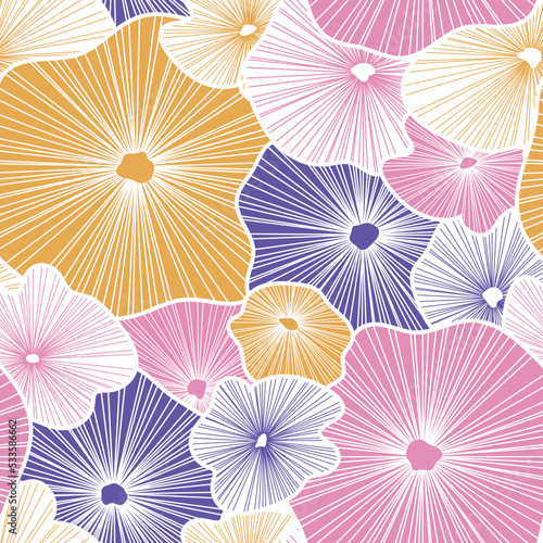 Seamless vector floral pattern. Endless print with colorful flower umbrellas. Graphic abstract repeating background.
