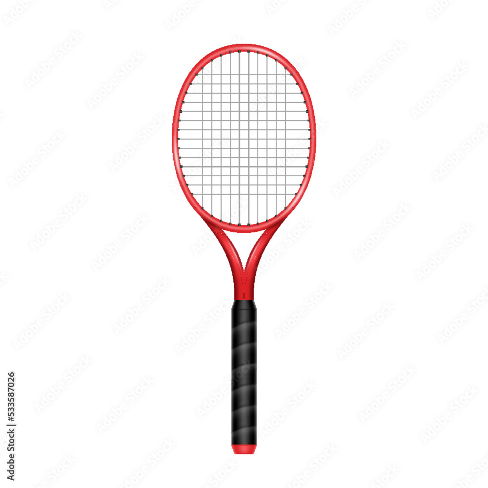 Realistic tennis racket, sports equipment for game. Active outdoor game gear isolated
