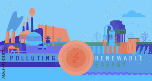 Green power production. Alternative energy concept. Vector illustration