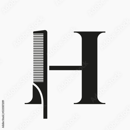 Comb Logo On Letter H For Beauty  Spa  Hair Care  Haircut Grooming Symbol