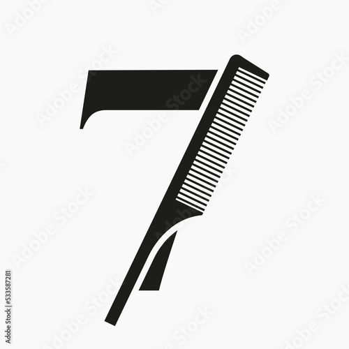 Comb Logo On Letter 7 For Beauty, Spa, Hair Care, Haircut Grooming Symbol