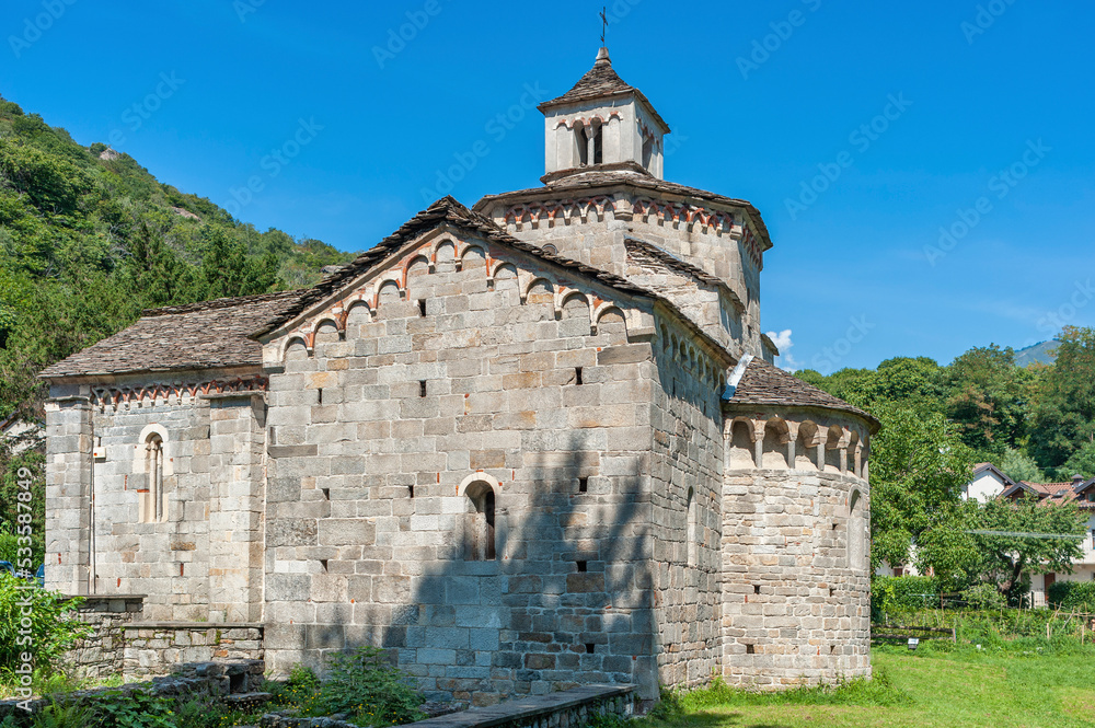 Romanesque church of San Giovanni Battista in Montorfano. Province of Piedmont in Northern Italy.