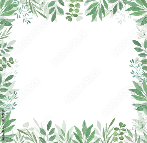 Watercolor green leaves border