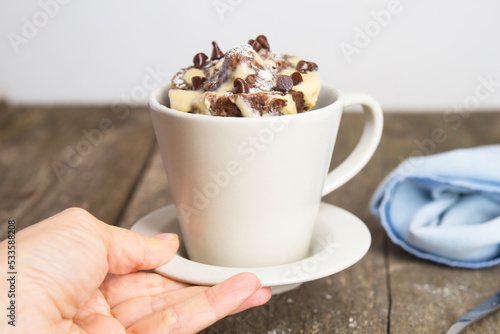 chocolate mugcake microwaved homemade close up photo