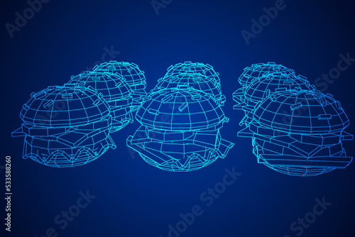 Hamburger or cheeseburger wireframe low poly mesh