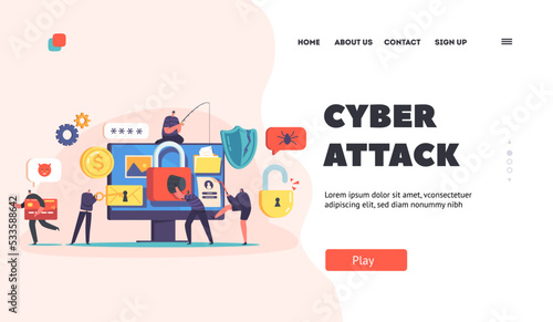 Cyber Attack Landing Page Template. Hacker Phishing, Stealing Personal Data in Internet. Online Security Concept
