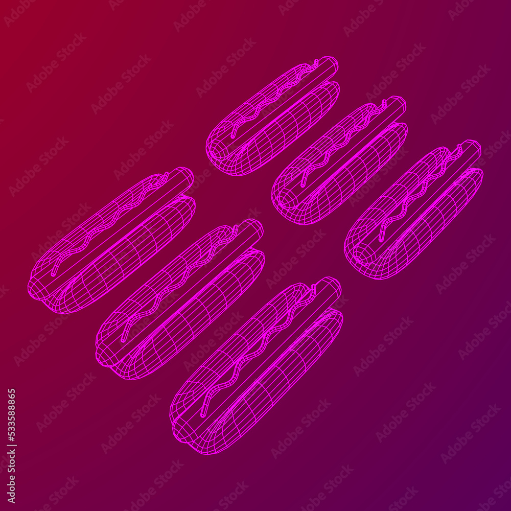 Hotdog fast food. Wireframe low poly mesh Hotdog fast food. Wireframe low poly mesh