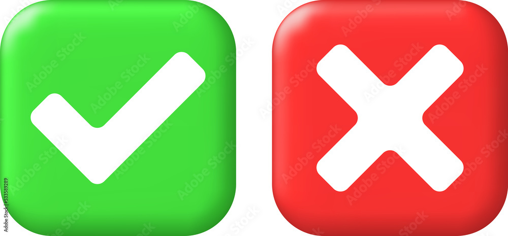 3D Right and Wrong Button in Square Shape. 3D Right and Wrong Button in Square Shape.