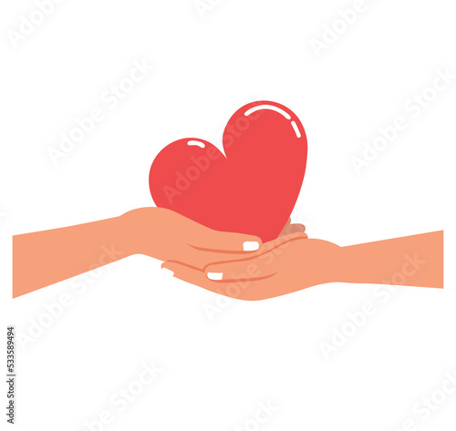 Hands sharing love hearts isolated. Two hands holding heart isolated on white background.