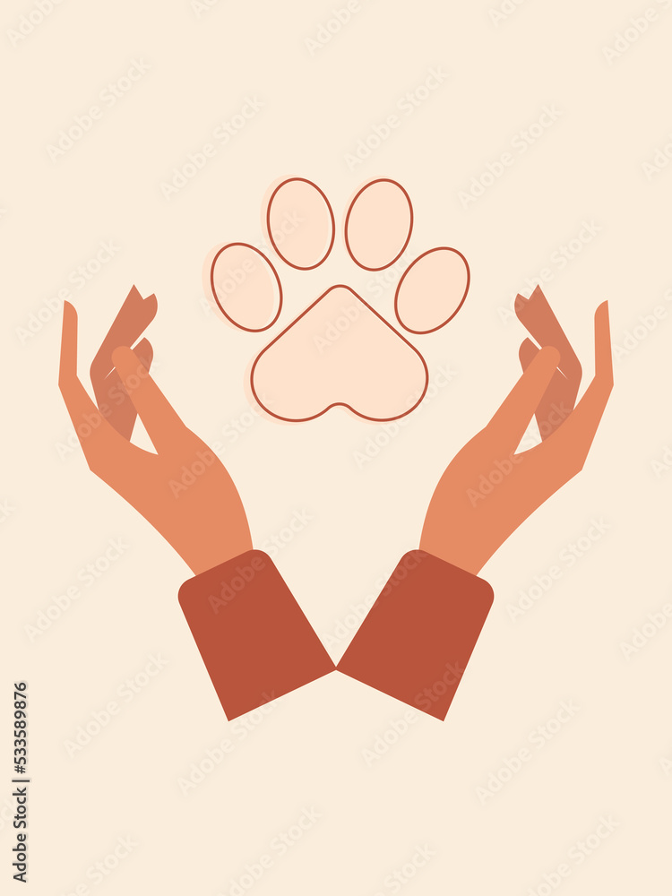 Obraz premium Paw of a cat or dog. Caring for pets. Charity paw. Symbol of helping animals in shelters and veterinary clinics. Vector.