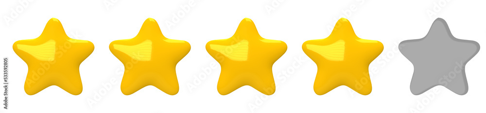 Five stars customer product rating review, 3D render glossy stars transparent background. Five stars customer product rating review, 3D render glossy stars transparent background.
