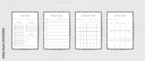 Set of daily, weekly, monthly, and yearly planner minimalist template with terrazzo pattern
