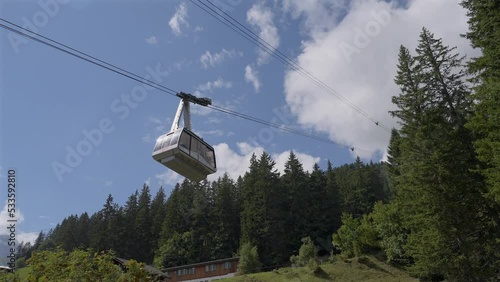Gondola ascending in Murren, Switzerland.