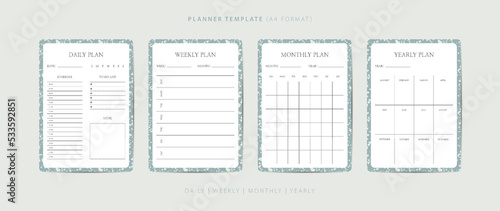 Set of daily, weekly, monthly, and yearly planner minimalist template with terrazzo pattern photo