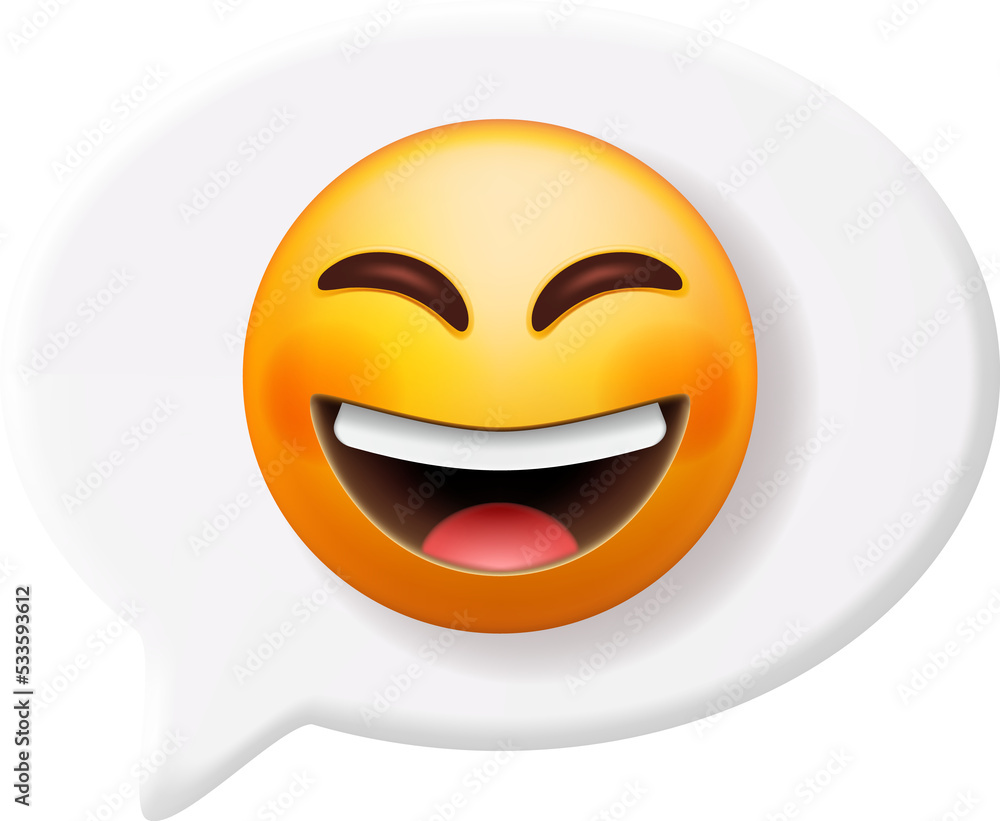Fototapeta premium 3D Yellow Laugh Emoticon in Speech Bubble