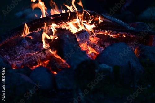 Campfire at night as a close up