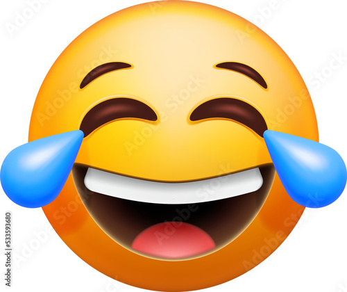 3D Yellow Laugh Emoticon with Tears photo