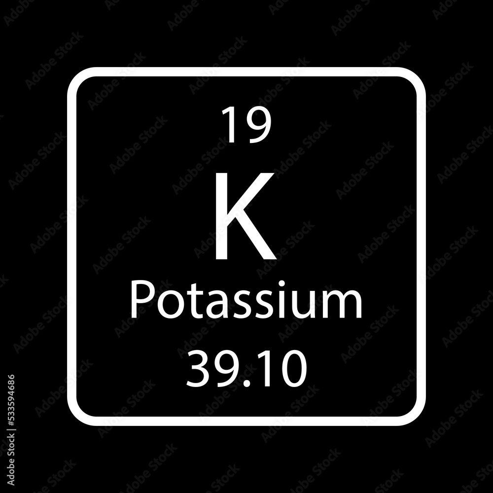 Potassium symbol. Chemical element of the periodic table. Vector illustration. Potassium symbol. Chemical element of the periodic table. Vector illustration.