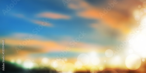 Cover Design with Blurred, Bright Colorful Sky - Blue, Brown and Golden Background,Wide Scale Multipurpose Template for Holiday Events, Posters, Placards, Web with Copyspace, Place, Room for Your Text