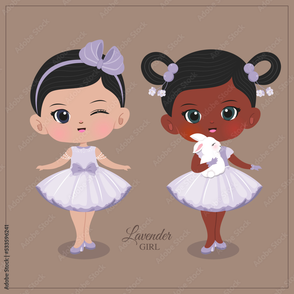 Couple of cute lavender girl illustration Couple of cute lavender girl illustration
