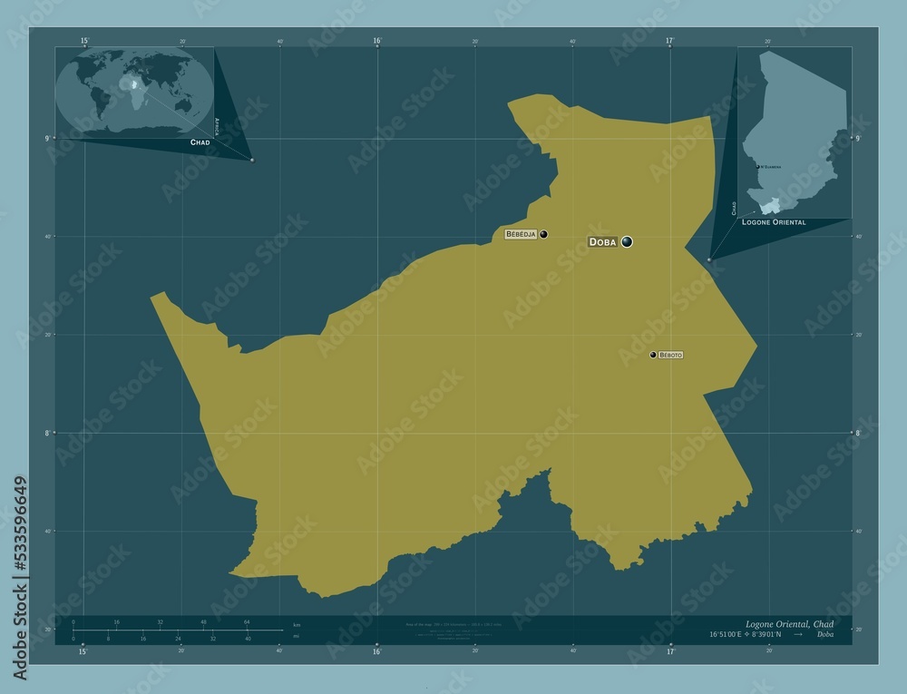 Logone Oriental, Chad. Solid. Labelled points of cities Logone Oriental, Chad. Solid. Labelled points of cities