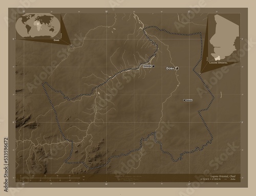 Logone Oriental, Chad. Sepia. Labelled points of cities photo