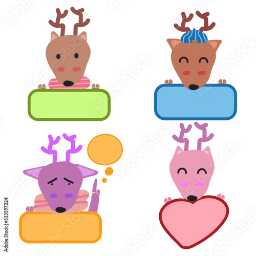Dear face mood with a banner. Cute Wildlife Animal hang on Tag Vector Illustration.